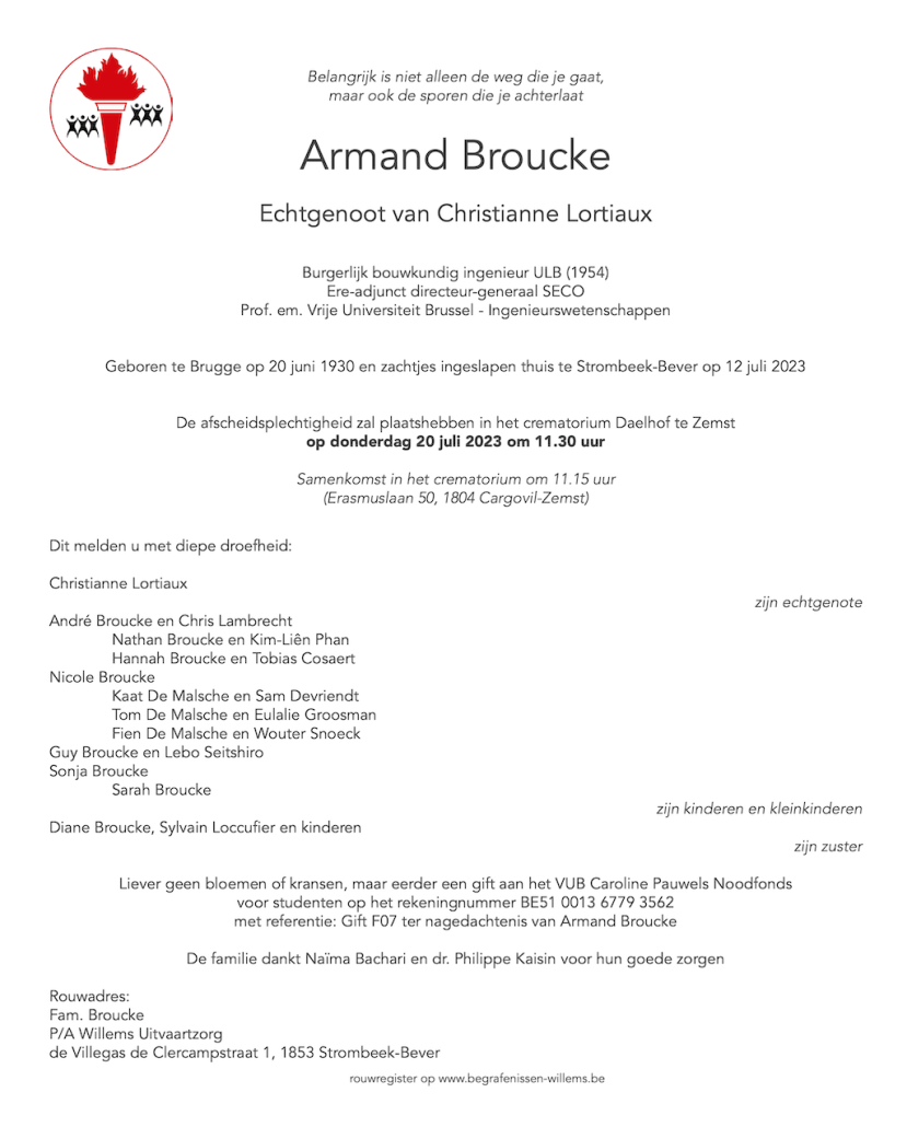 Overlijdensbericht Armand Broucke Overlijdensbericht Armand Broucke